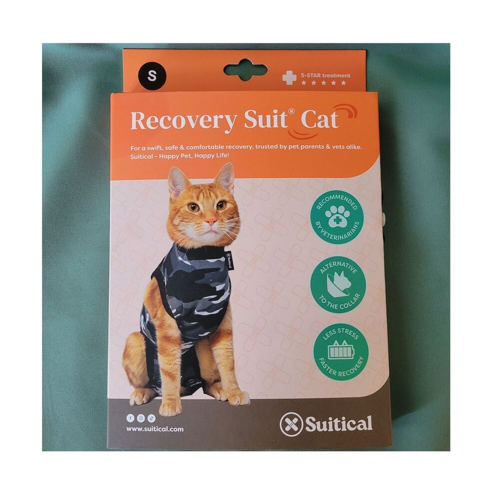 Suitical Recovery Suit Cat Small Black Camo NEW Post Surgery Healing One Piece